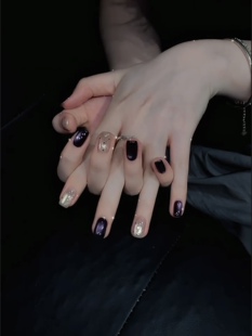 黑金猫眼紫色纯手工穿戴甲短款 美甲显白高级感波点爆闪新年款