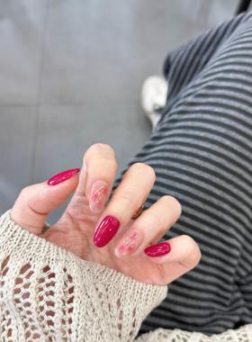 【玫瑰】纯手工穿戴甲短款美甲红色玫瑰花晕染ins温柔显白纯欲风