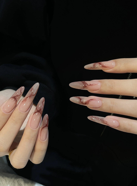 2025新款秋冬手工穿戴甲中长款红色晕染美甲辣妹显白纯欲风高级感