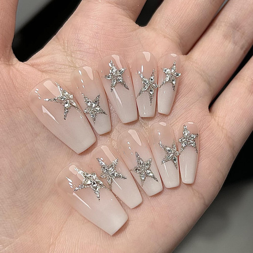 【璀璨星河】2026新款爆闪五角星星钻石长款手工穿戴甲高级感美甲