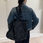 简约个性 大容量豹纹时尚 单肩包女新款 托特包双面用大购物袋帆布包