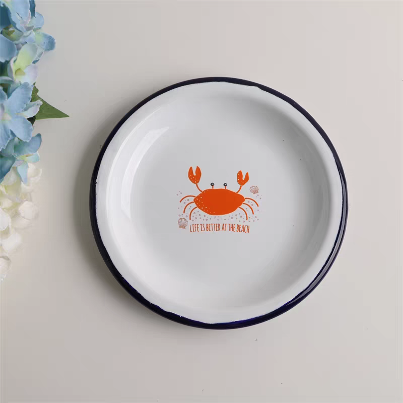搪瓷印象 出口英国 螃蟹图案早餐圆盘早餐餐具 蛋糕碟零食碟
