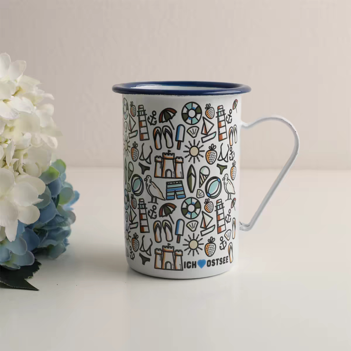 宜居搪瓷 出口西班牙 夏天元素插画啤酒杯咖啡杯高口杯牛奶杯水杯
