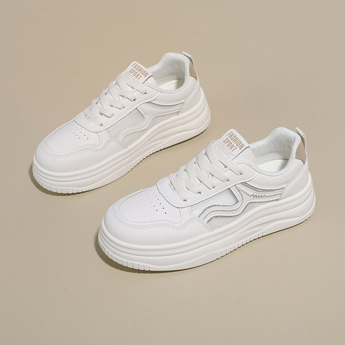 夏季网面透气厚底增高小白鞋女