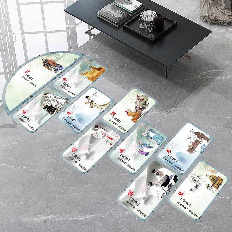 新款文化跳房子地贴课间游戏幼儿园学校跳格子字母可移除贴纸定制