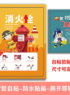 新品消防栓贴纸消防标识标牌消火栓使用方法消防柜门墙贴贴膜r132