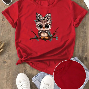 貓頭鷹印花休閑百搭女士短袖 Owl t恤上衣 熱賣(mài) 夏季 Tshirt Women