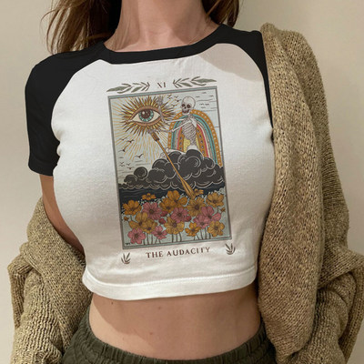 Y2k  T-Shirt Crop Top 性感骷髅印花短装露脐装超短T恤辣妹装