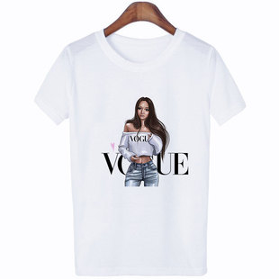 T恤白色打底衫 女士印花短袖 shirt 2019 圆领男女通款 时尚 vogue