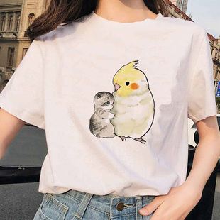 欧美风卡通鹦鹉猫咪印花T恤短袖 夏季 Parrot Cat 热卖 shirt And