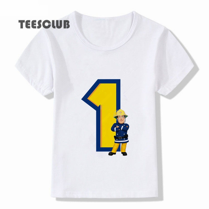 firemankids t shirt 卡通消防员山姆生日数字1-9印花儿童周岁t恤