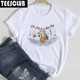 热销卡天空猫咪印花宽松短袖 T恤街头创意 Cute 夏季 women Tshirt