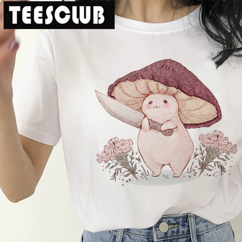 Mushroom t-shirt2021年欧美INS风蘑菇印花短袖圆领常规T恤白上衣