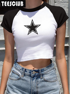 夏季 五角星露脐装 Top Y2K Tshirt 女 个性 Crop Star 时尚 T恤短装