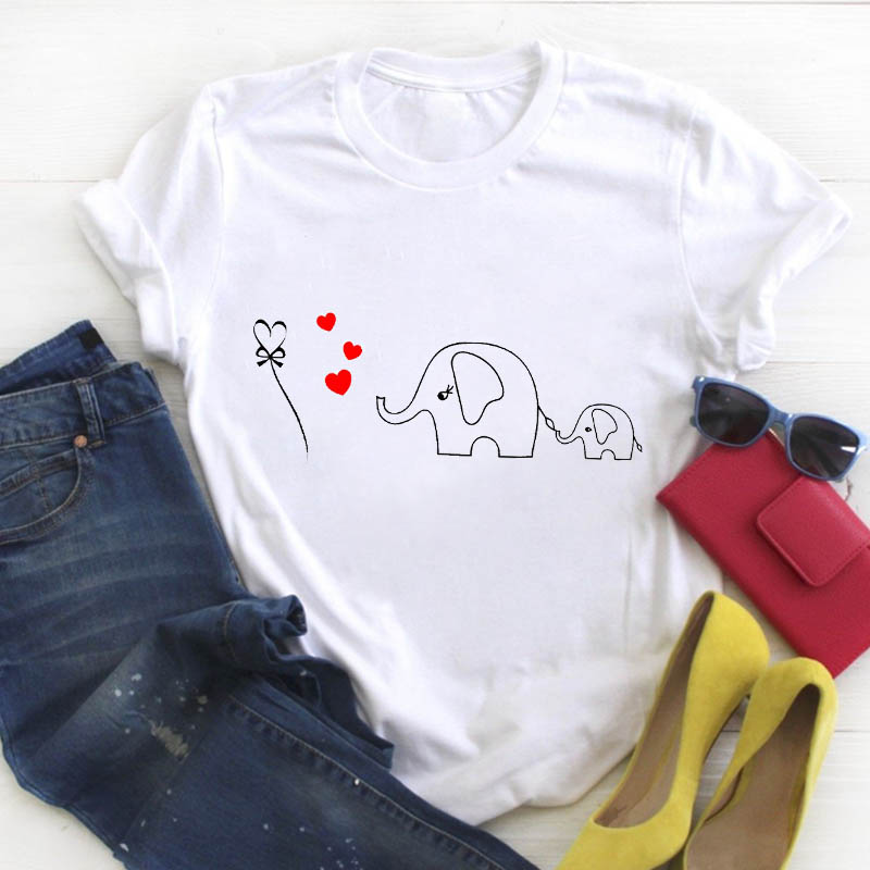 Cute Elephant T Shirt 个性欧美热卖卡通大象印花亲子装短袖T恤