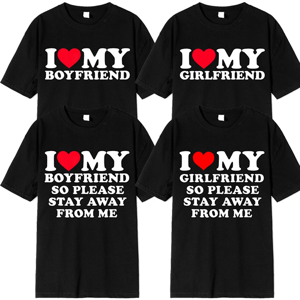 I love Girlfriend Tshirt 跨境英文字母印花男女情侣休闲百搭T恤