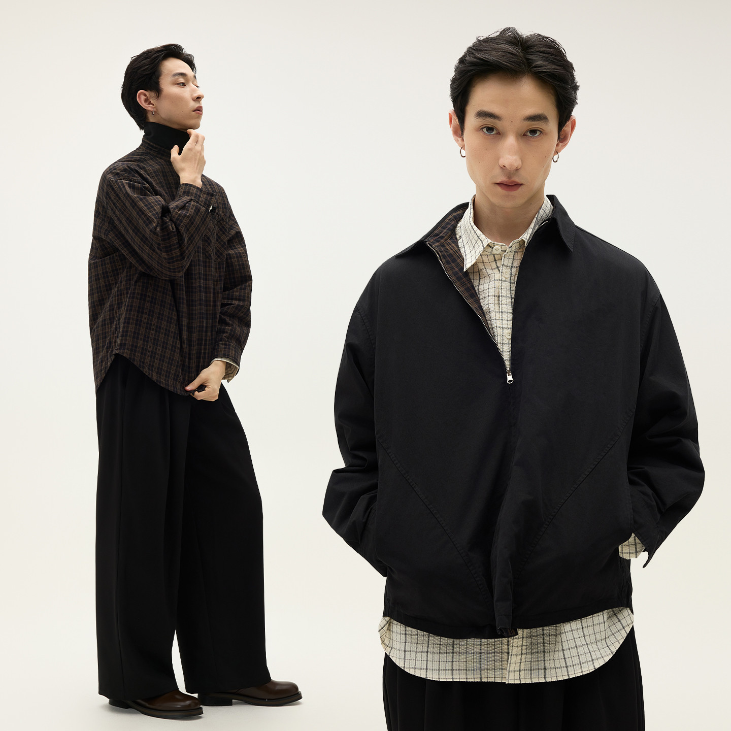 SOMENUM森林 25AW 「双面穿」老钱休闲男女通勤格纹衬衫夹克外套