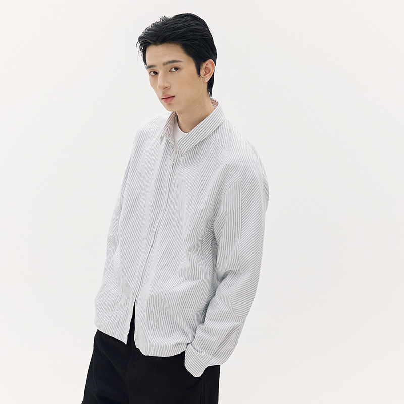 「极简百搭」牛津纺拉链条纹衬衫