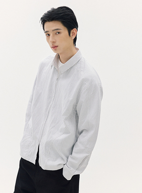 SOMENUM 森林「极简百搭」牛津纺宽松百搭男女拉链条纹秋夹克衬衫