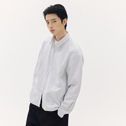 「极简百搭」牛津纺拉链条纹衬衫