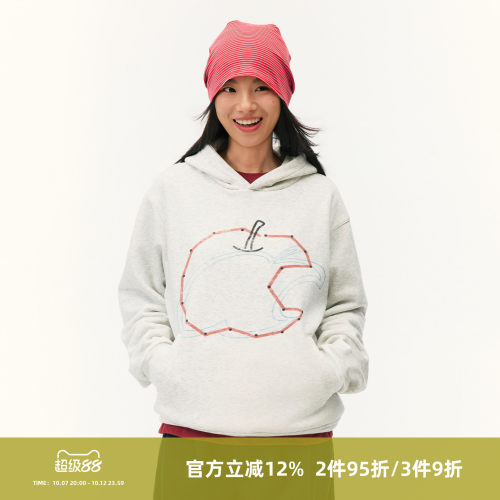 SOMENUM森林 26AW「抽象连线苹果」秋冬恒温保暖男女印花连帽卫衣
