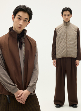 SOMENUM森林 25AW「双面穿」户外休闲叠穿格纹立领拉链薄夹克马甲