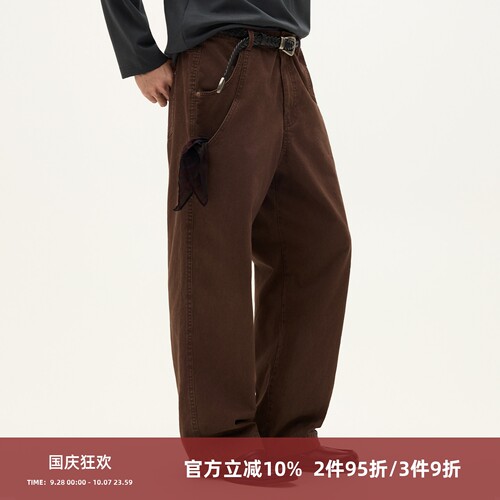 SOMENUM森林 25AW 水洗双口袋撞钉精梳纯棉宽松直筒工装裤男长裤