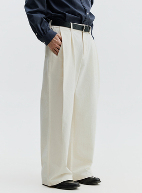 SOMENUM森林 26SS「立体裁褶」细腻质感砂洗磨毛宽松通勤休闲长裤