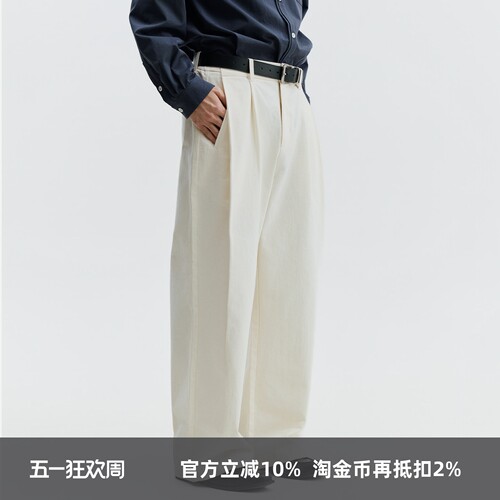 SOMENUM森林 26SS「立体裁褶」细腻质感砂洗磨毛宽松通勤休闲长裤