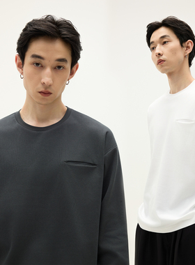 SOMENUM森林 25AW 简约开袋基础肌理感刺绣圆领打底衫长袖老钱T恤