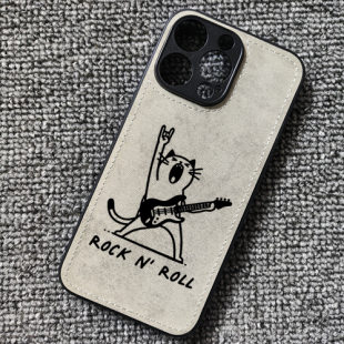 音乐节朋克摇滚猫咪吉他ROCK布纹手机壳适用iphone16苹果华为P70小米15红米K70iqoo13一加ACEIQOONEO9z9turbo