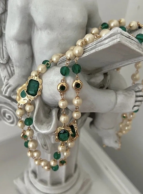 宝儿姐LEMONDISIN铜合金项链复古绿色衬托下显明艳多层项链手