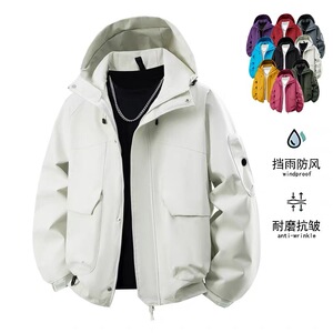 彬纳利多巴胺情侣款山系户外机能登山连帽冲锋上衣春秋季工装贴袋
