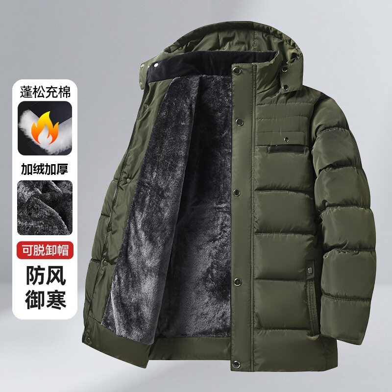 彬纳利2026冬季跨境男装可拆卸连帽保暖棉衣外套休闲长款加绒加厚