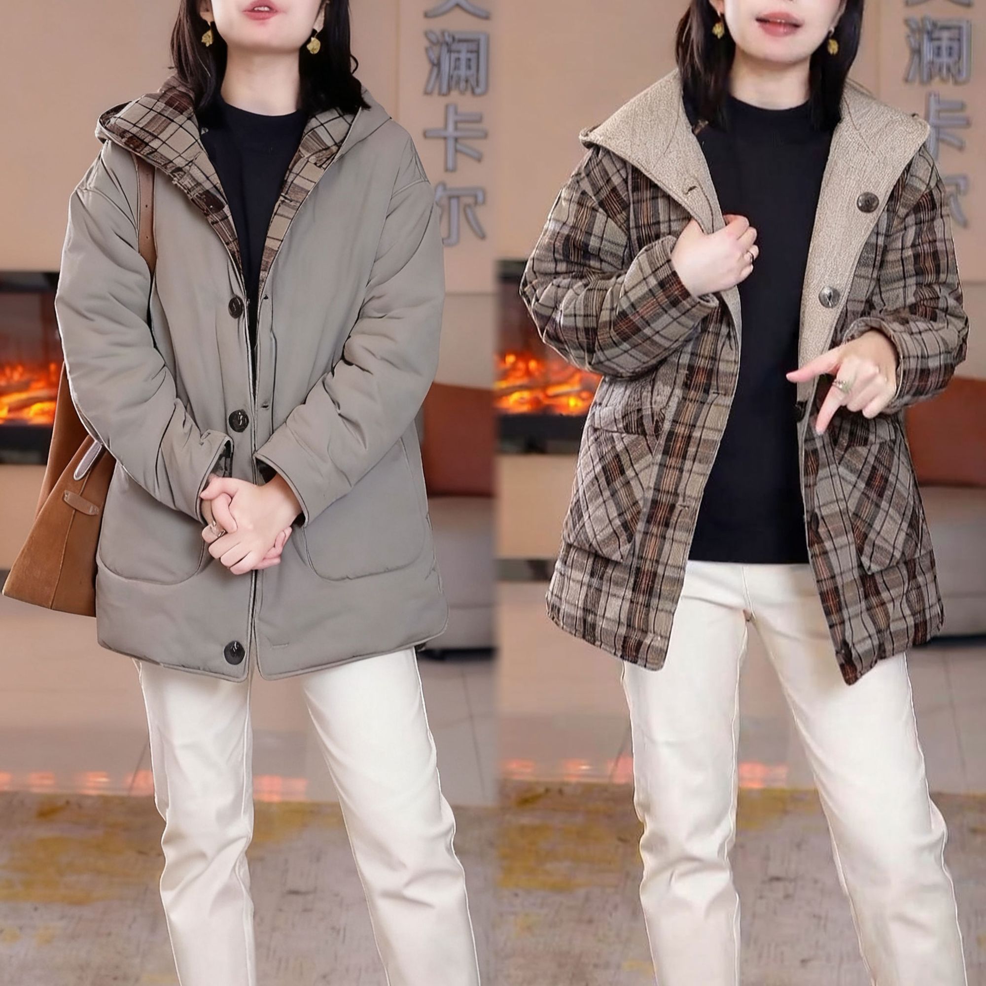 秋冬新款设计感休闲外穿连帽棉衣