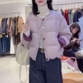 小个子防风圆领棉服外套2025冬季 新款 设计感七彩扣百搭纯色棉袄潮