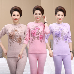 妈妈线衣棉毛衫 棉中高领衬衣衬裤 保暖内衣 套装 中老年女士秋衣秋裤