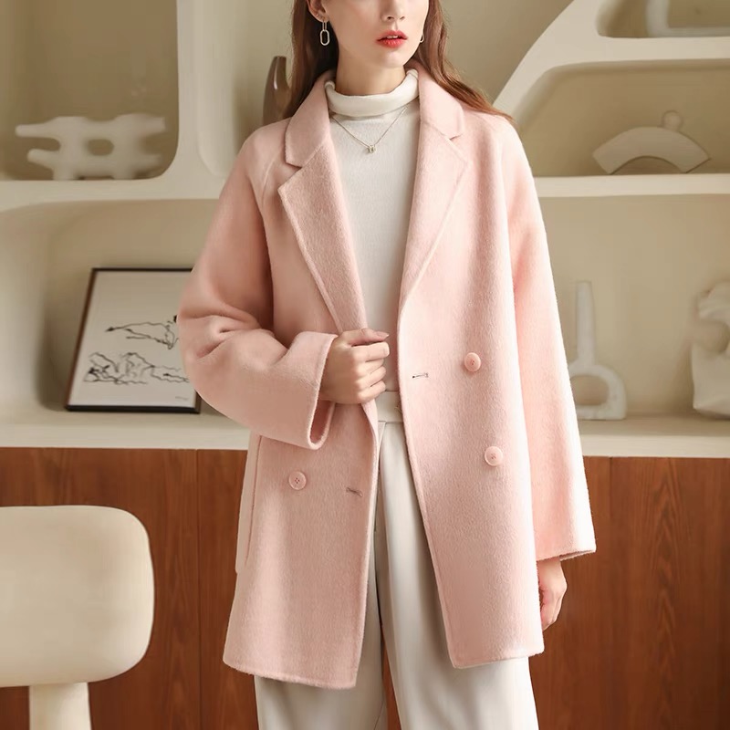 高端短款双面羊绒大衣女