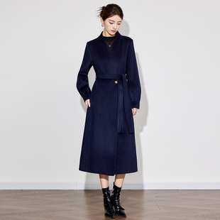 双面羊绒大衣女中长款2025秋冬新款藏蓝色赫本风气质修身毛呢外套
