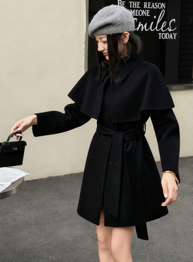 白色小香风斗篷双面呢大衣女中长款2025秋冬新款超好看羊毛呢外套