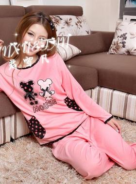 君雪凡新款女中等全棉衣裤秋季二件套睡衣家居服 长裤 内衣 长袖