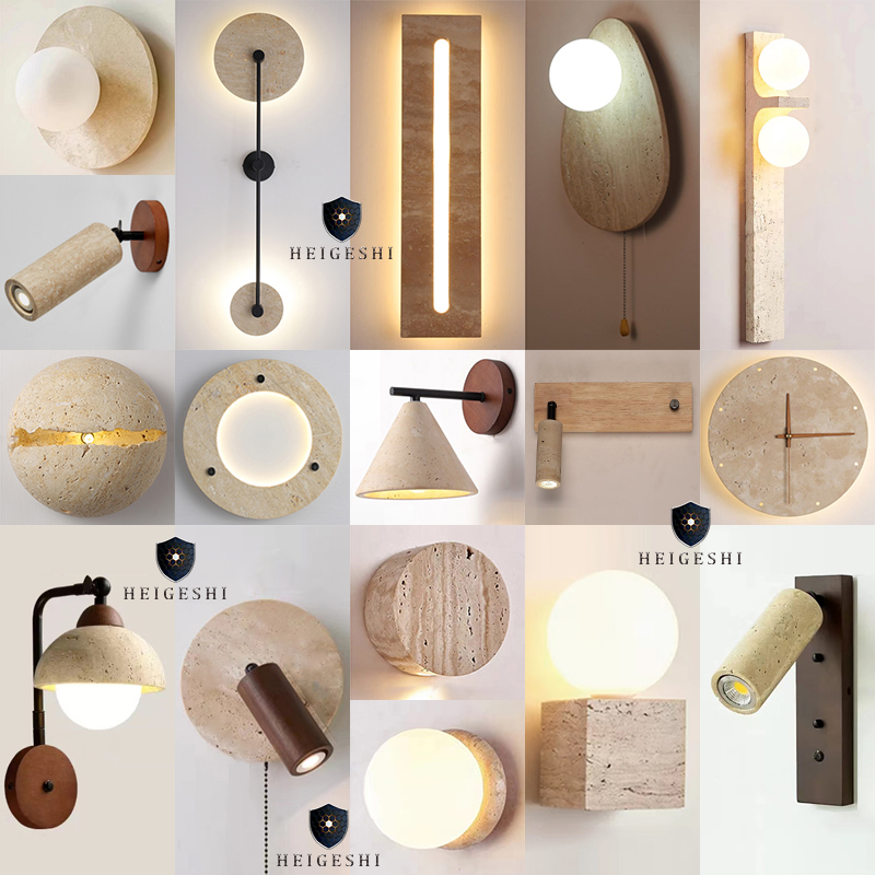 日式侘寂风民宿黄洞石壁灯餐厅走廊过道床头客厅背景墙壁氛围灯具