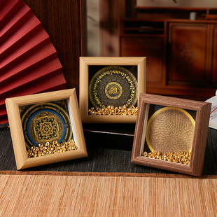 山城视界丨藏式唐卡画框装饰摆件时轮金刚六字真言办公室客厅摆件
