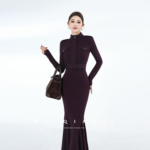 显瘦女士气质优雅百搭连衣裙 2025冬季 MD千亿 紫夜星芒