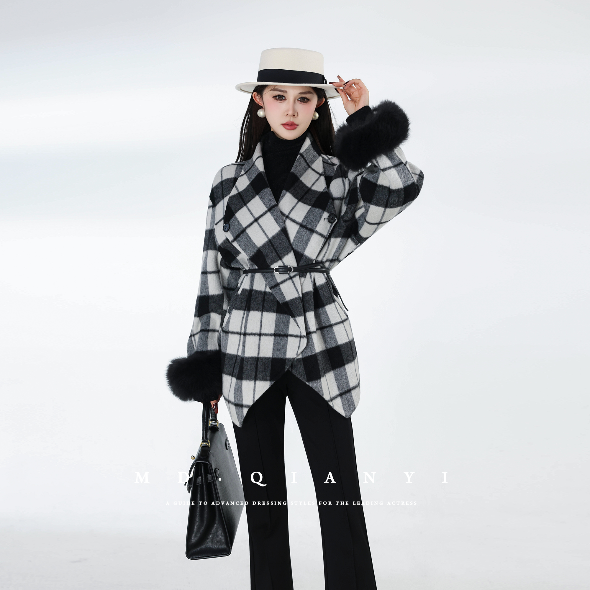 MD千亿【摩登方格】2025冬季显瘦百搭潮流时尚羊毛毛呢外套
