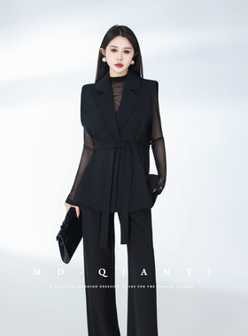 MD千亿【职场战袍】2026新款垂感无袖西装马甲阔腿裤时尚套装