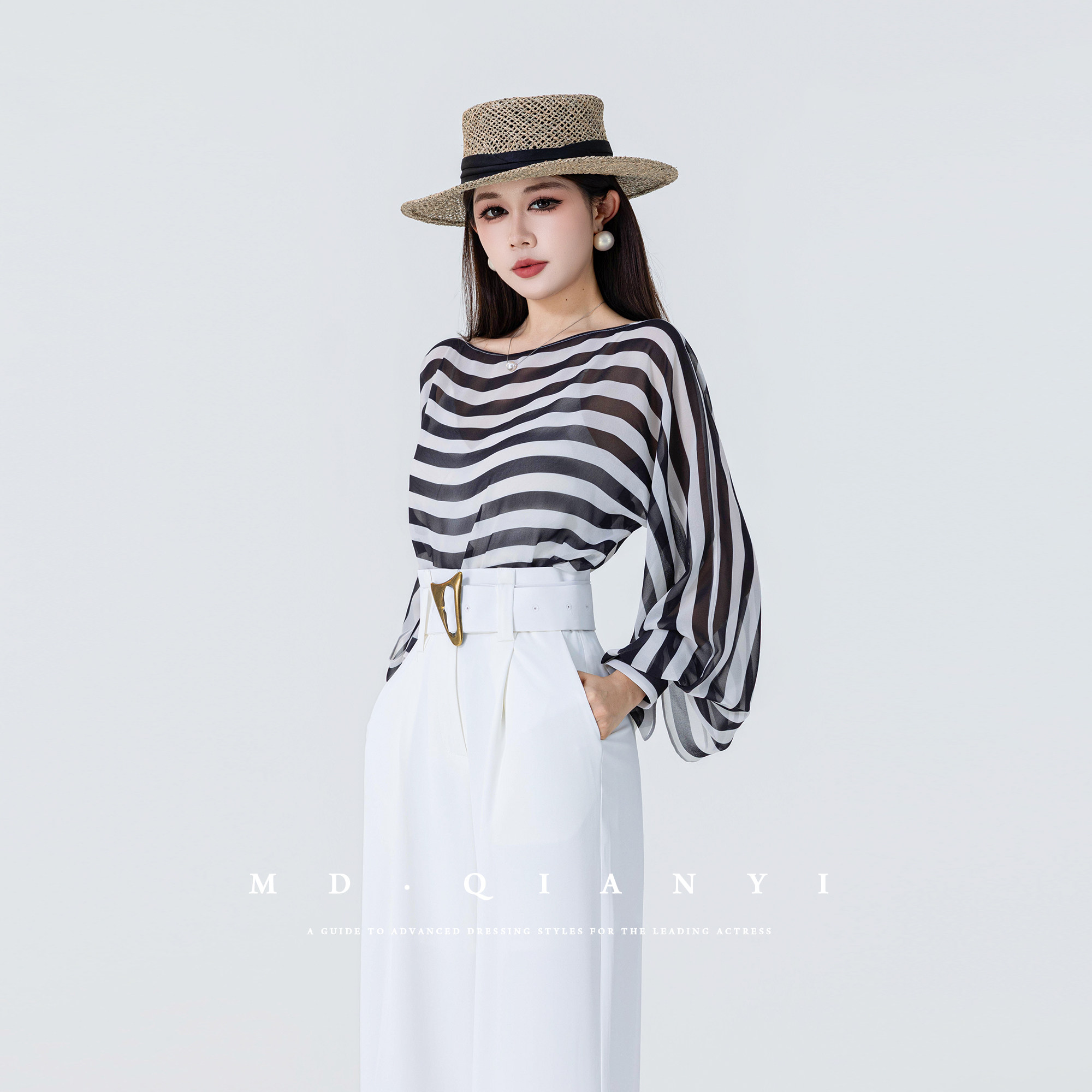 MD千亿【轻透夏风】 夏季时尚显瘦气质女士百搭条纹长袖防晒上衣