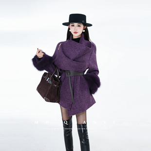 拼接时尚 2025冬季 百搭显瘦羊毛毛呢外套 幽帘梦影 MD千亿