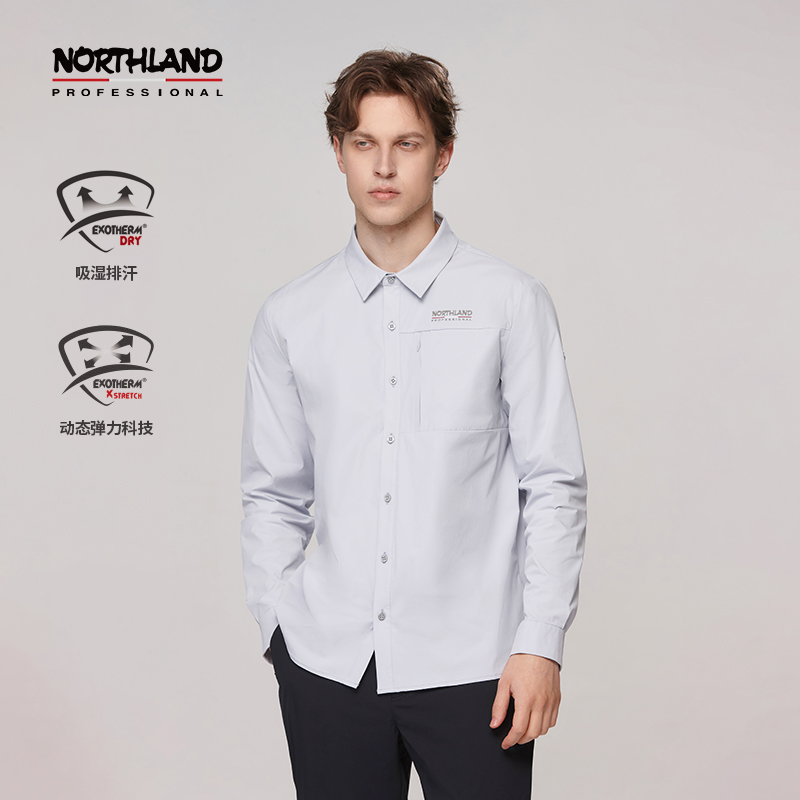 诺诗兰24春夏新款长袖衬衫男式翻领吸湿排汗外套NWSET5149S