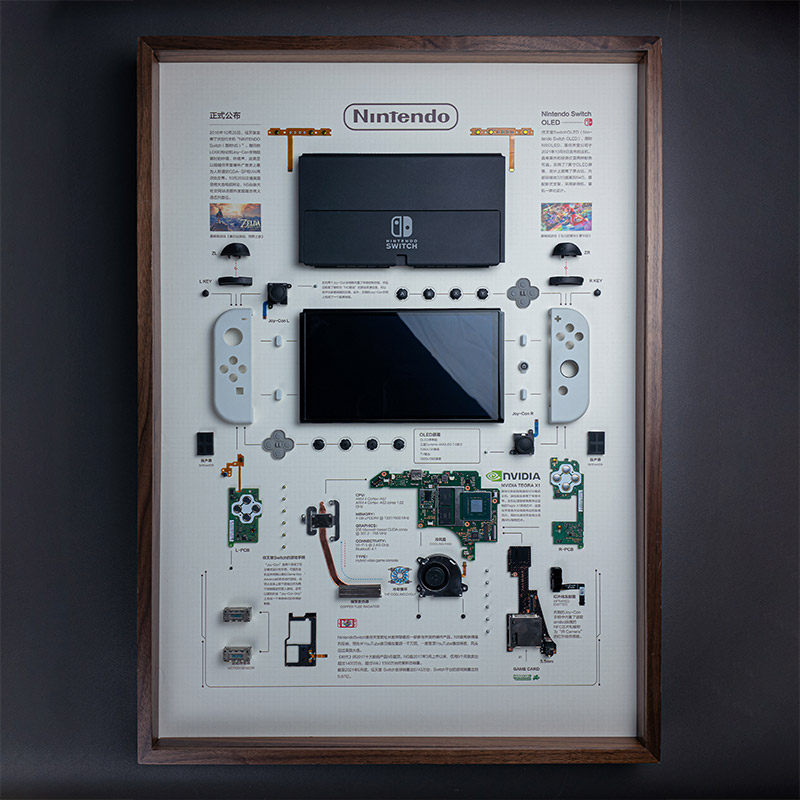 [小西设计所] switch拆解装裱装饰画简约现代零件展示画A2实木框
